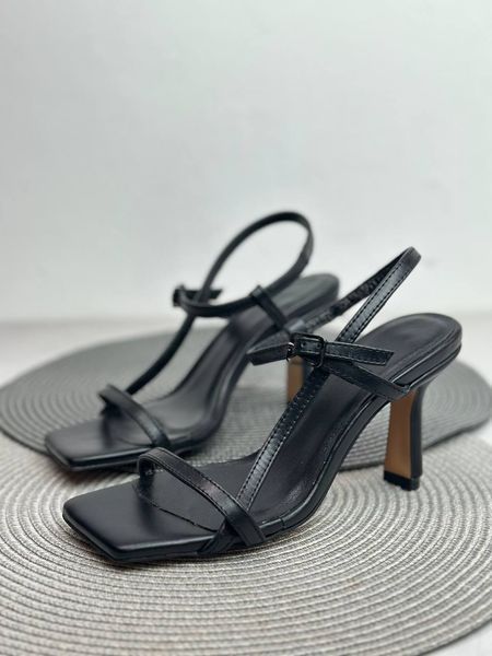 Черные кожаные босоножки на каблуке 8 см - Арт.667-7/8071 667-7/8071 чорна шкіра  фото